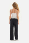 BLACK WIDE LEG CUPRO TROUSERS WITH ELASTIC WAIST