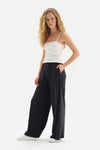 BLACK WIDE LEG CUPRO TROUSERS WITH ELASTIC WAIST