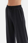 BLACK WIDE LEG CUPRO TROUSERS WITH ELASTIC WAIST
