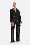 Siyah Biye Detaylı Gömlek Yaka Bride Saten Pijama Takımı