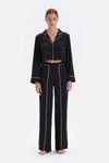 Siyah Biye Detaylı Gömlek Yaka Bride Saten Pijama Takımı