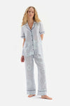 BLUE SHIRT COLLAR TILE PATTERN VISCOSE WOVEN PAJAMAS