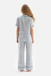 BLUE SHIRT COLLAR TILE PATTERN VISCOSE WOVEN PAJAMAS