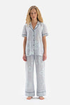BLUE SHIRT COLLAR TILE PATTERN VISCOSE WOVEN PAJAMAS