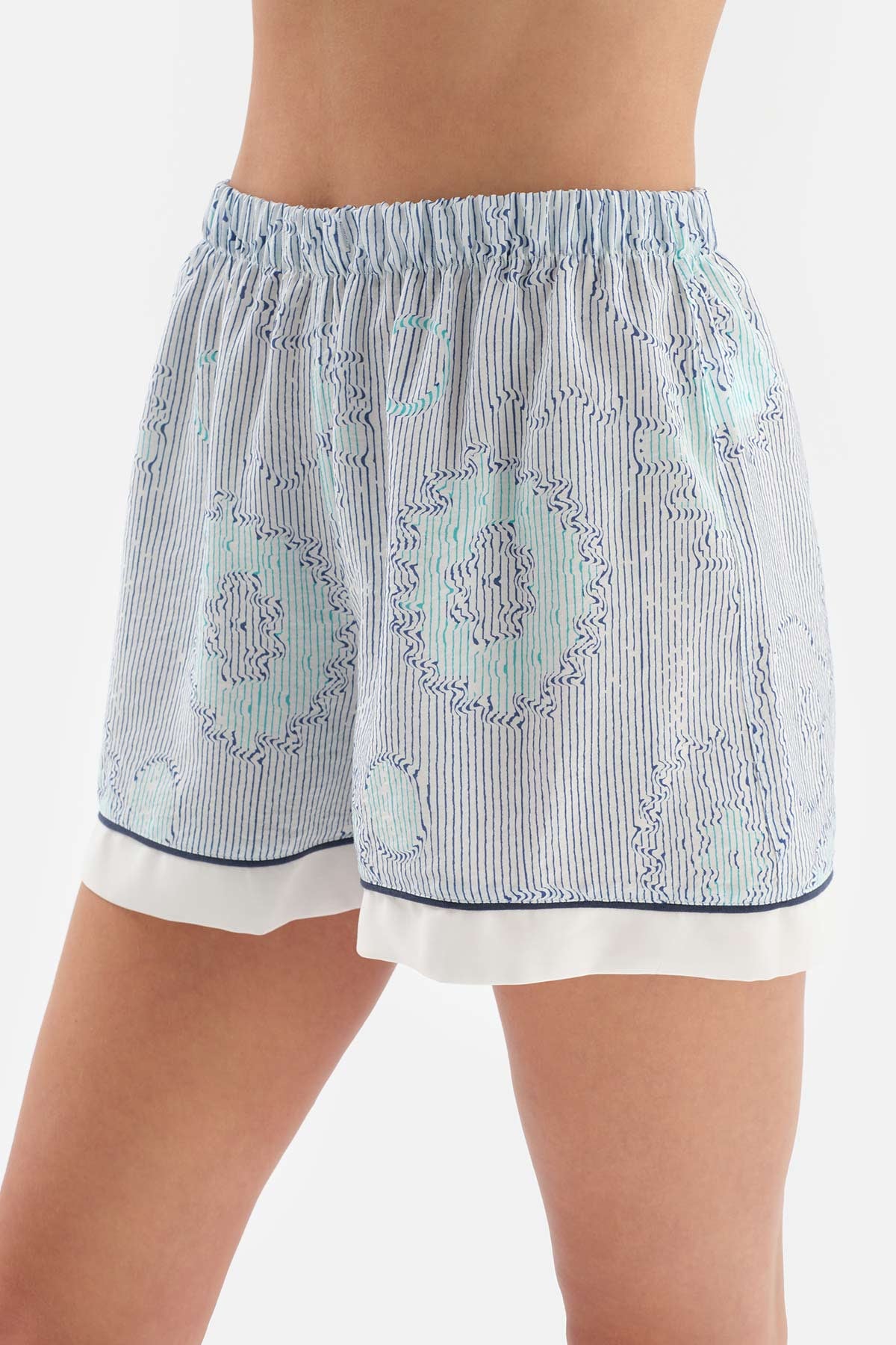 BLUE SHIRT COLLAR TILE PATTERN VISCOSE WOVEN PAJAMAS