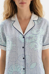 BLUE SHIRT COLLAR TILE PATTERN VISCOSE WOVEN PAJAMAS