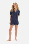 NAVY SHIRT COLLAR KNITTED PAJAMAS