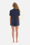 NAVY SHIRT COLLAR KNITTED PAJAMAS