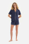 NAVY SHIRT COLLAR KNITTED PAJAMAS