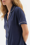 NAVY SHIRT COLLAR KNITTED PAJAMAS