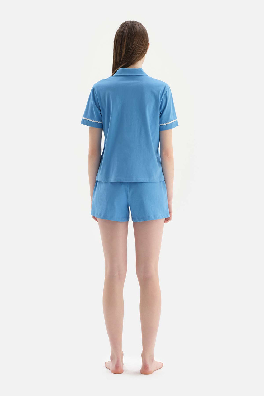 BLUE SHIRT COLLAR FESTO BLINK DETAILED KNITTED PAJAMAS