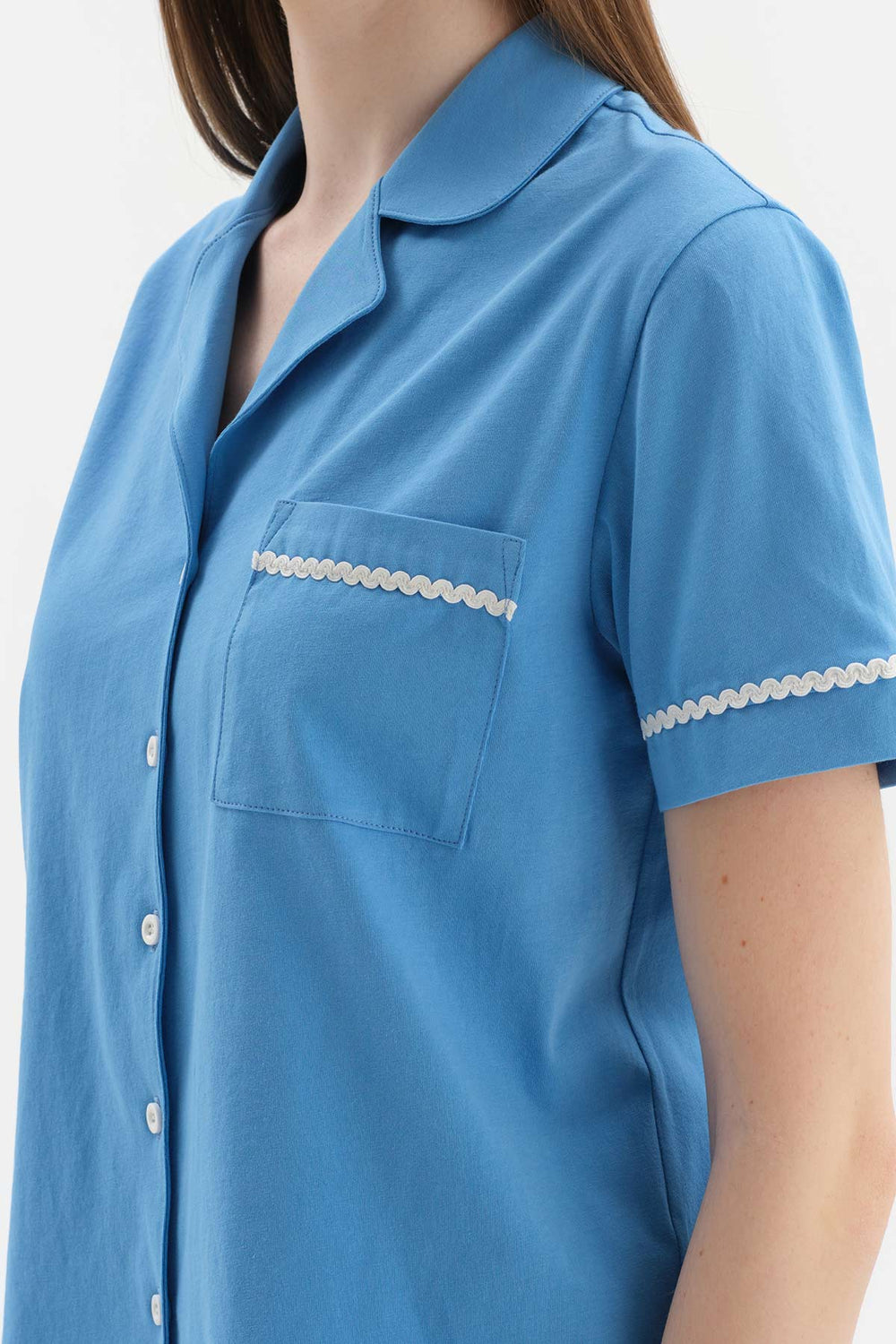 BLUE SHIRT COLLAR FESTO BLINK DETAILED KNITTED PAJAMAS