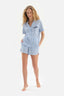 BLUE SHIRT COLLAR EMBROIDERY DETAILED KNITTED PAJAMAS