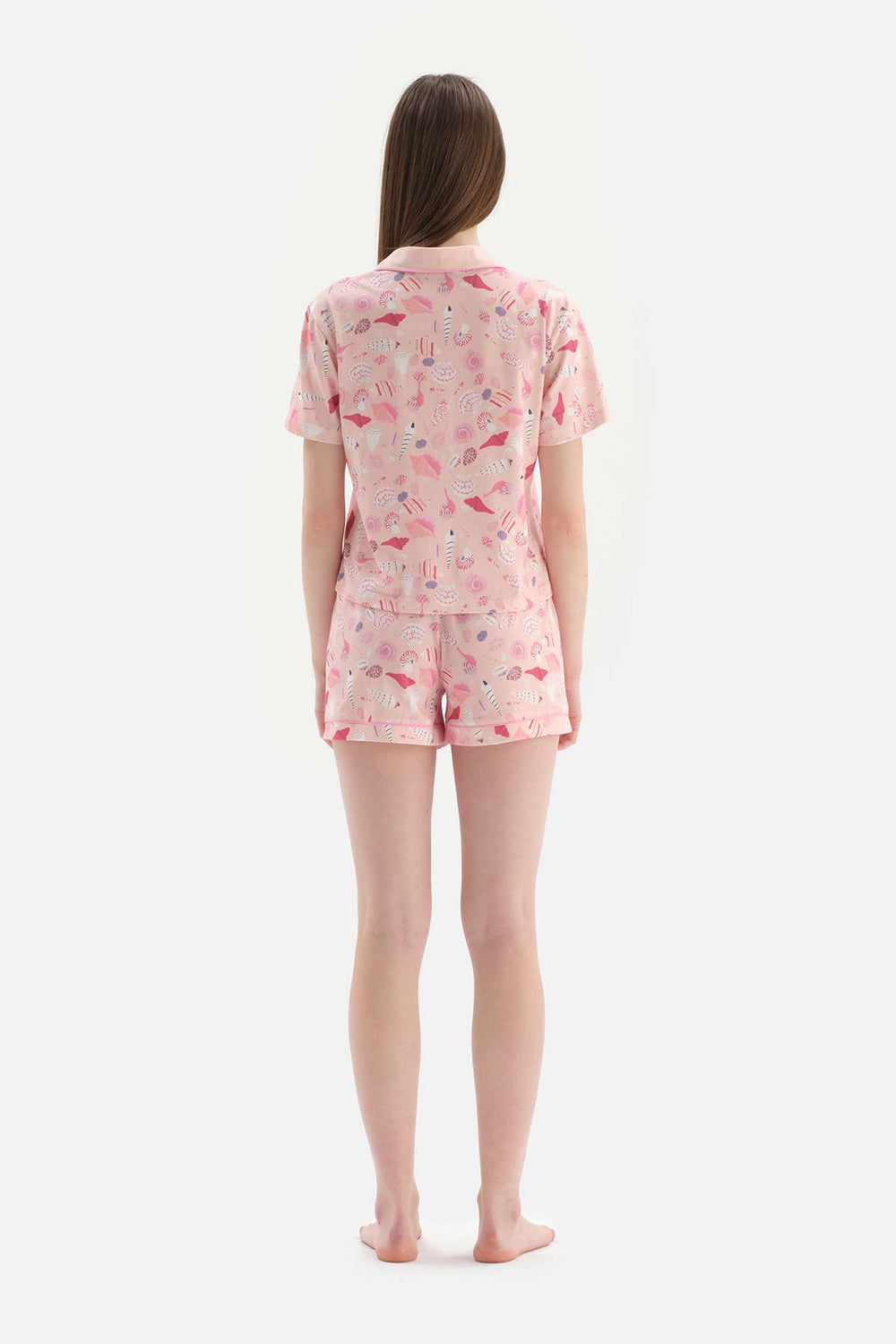 SALMON SHIRT COLLAR PRINTED KNITTED PAJAMAS