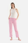 WHITE CREW-NECK ATHLET TOP STRIPED BOTTOM KNITTED PAJAMAS