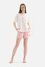 OFF WHITE CREW-NECK PRINTED KNITTED TOP PRINTED SHORTS BOTTOM KNITTED PAJAMAS