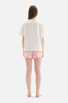 OFF WHITE CREW-NECK PRINTED KNITTED TOP PRINTED SHORTS BOTTOM KNITTED PAJAMAS