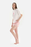 OFF WHITE CREW-NECK PRINTED KNITTED TOP PRINTED SHORTS BOTTOM KNITTED PAJAMAS