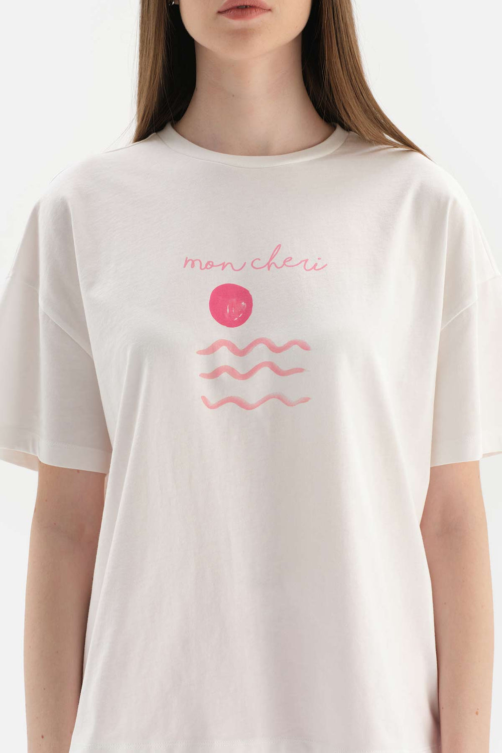 OFF WHITE CREW-NECK PRINTED KNITTED TOP PRINTED SHORTS BOTTOM KNITTED PAJAMAS