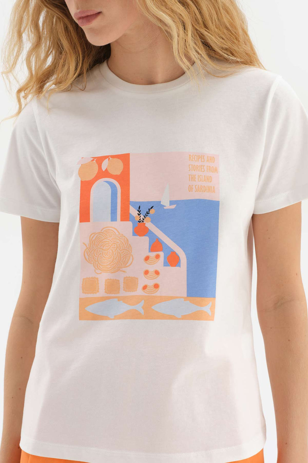 WHITE CREW-NECK PRINTED PAJAMAS