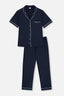 NAVY SHIRT COLLAR KNITTED PAJAMAS