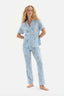 LIGHT BLUE SHIRT COLLAR FLORAL PATTERNED KNITTED PAJAMAS SUIT