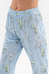 LIGHT BLUE SHIRT COLLAR FLORAL PATTERNED KNITTED PAJAMAS SUIT