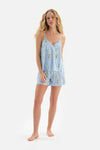 LIGHT BLUE FLORAL PATTERNED KNITTED PAJAMAS SUIT