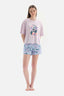LILAC CREW-NECK PRINTED TOP PATTERNED LOWER SHORTS PAJAMAS SUIT
