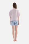 LILAC CREW-NECK PRINTED TOP PATTERNED LOWER SHORTS PAJAMAS SUIT