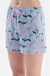 LILAC CREW-NECK PRINTED TOP PATTERNED LOWER SHORTS PAJAMAS SUIT