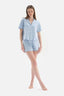 LIGHT BLUE SHIRT COLLAR BACK PRINTING DETAILED KNITTED PAJAMAS SUIT