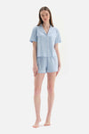 LIGHT BLUE SHIRT COLLAR BACK PRINTING DETAILED KNITTED PAJAMAS SUIT