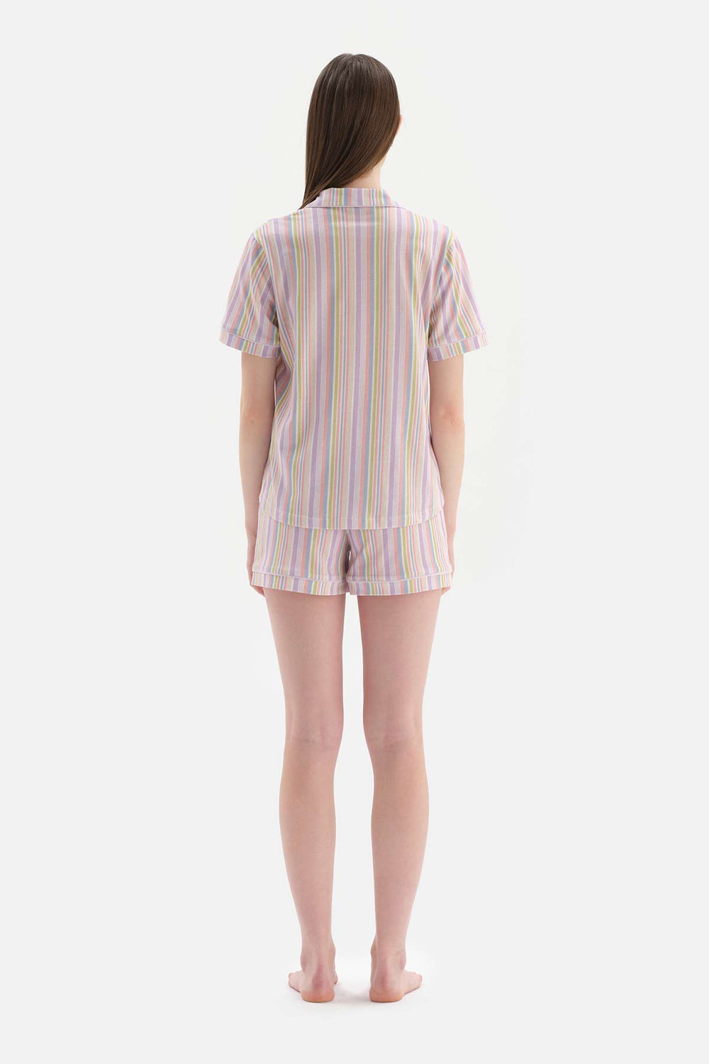 MULTICOLOUR SHIRT COLLAR STRIPED KNITTED PAJAMAS SUIT