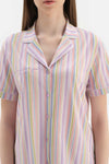MULTICOLOUR SHIRT COLLAR STRIPED KNITTED PAJAMAS SUIT