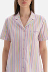 MULTICOLOUR SHIRT COLLAR STRIPED KNITTED PAJAMAS SUIT