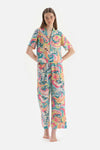 MULTICOLOUR SHIRT COLLAR FLORAL WOVEN PAJAMAS SUIT