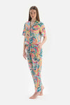 MULTICOLOUR SHIRT COLLAR FLORAL WOVEN PAJAMAS SUIT
