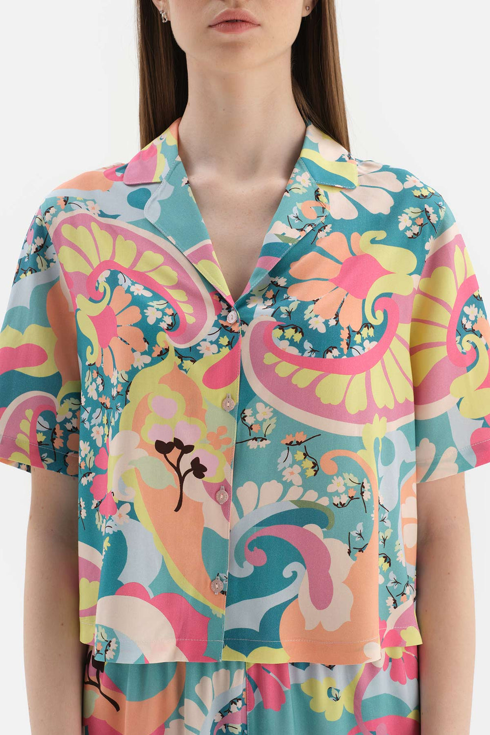 MULTICOLOUR SHIRT COLLAR FLORAL WOVEN PAJAMAS SUIT