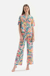 MULTICOLOUR SHIRT COLLAR FLORAL WOVEN PAJAMAS SUIT