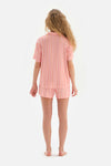 SALMON SHIRT COLLAR STRIPED KNIT SHORTS PAJAMAS SUIT