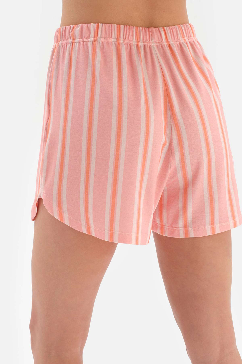 SALMON SHIRT COLLAR STRIPED KNIT SHORTS PAJAMAS SUIT