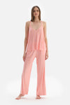 SALMON STRIPED KNITTED PAJAMAS SUIT