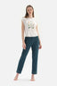 WHITE KNITTED PAJAMAS SUIT WITH CREW-NECK PRINT DETAILS