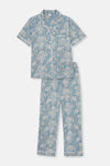 LIGHT BLUE SHIRT COLLAR SHAWL PATTERN KNITTED PAJAMAS