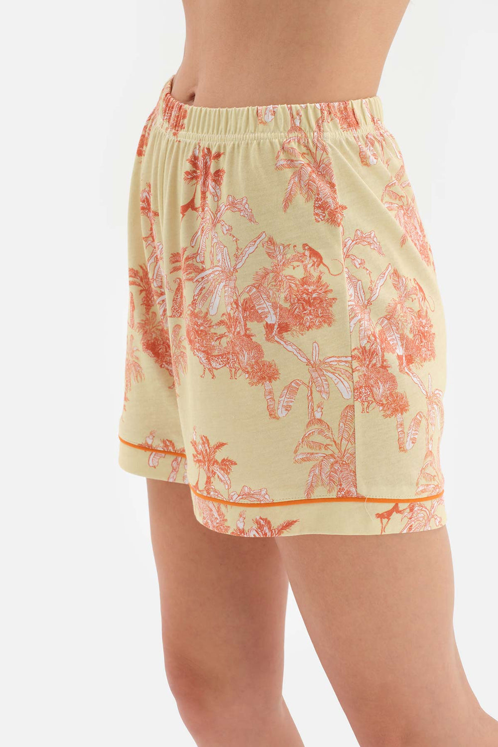 GREEN SHIRT COLLAR TROPICAL PATTERNED SHORTS PAJAMA SUIT