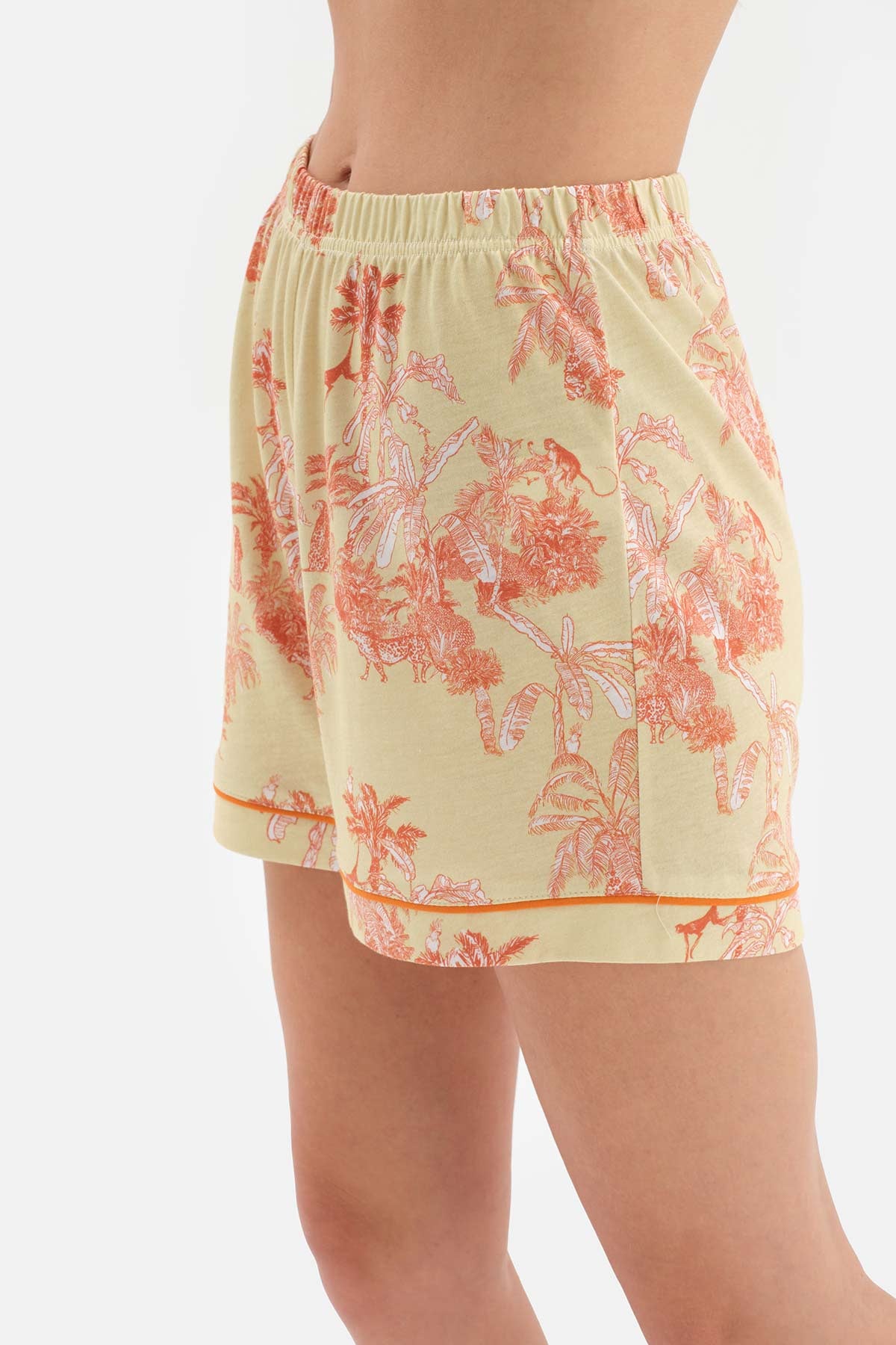 GREEN SHIRT COLLAR TROPICAL PATTERNED SHORTS PAJAMA SUIT