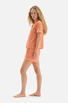ORANGE SHIRT COLLAR PRINTED KNITTED PAJAMAS SUIT