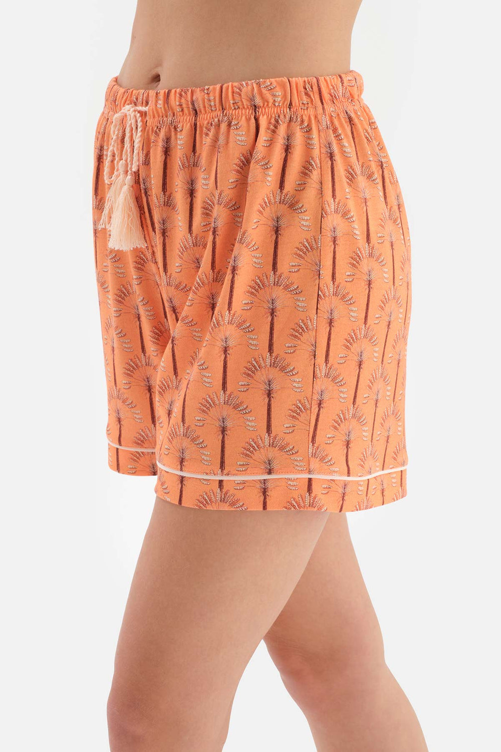 ORANGE SHIRT COLLAR PRINTED KNITTED PAJAMAS SUIT