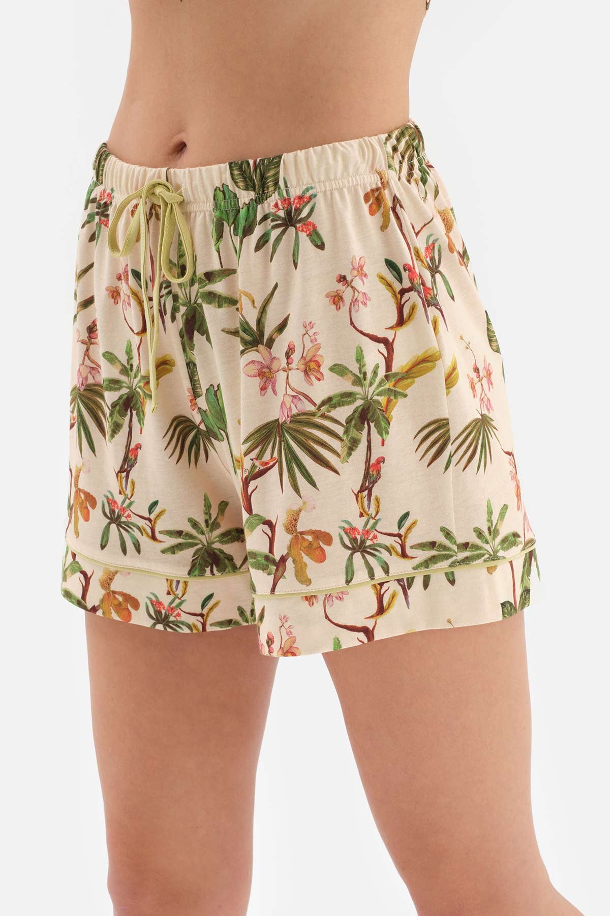 MULTICOLOUR SHIRT COLLAR TROPICAL PATTERNED PATTERN DETAILED SHORTS PAJAMA SUIT